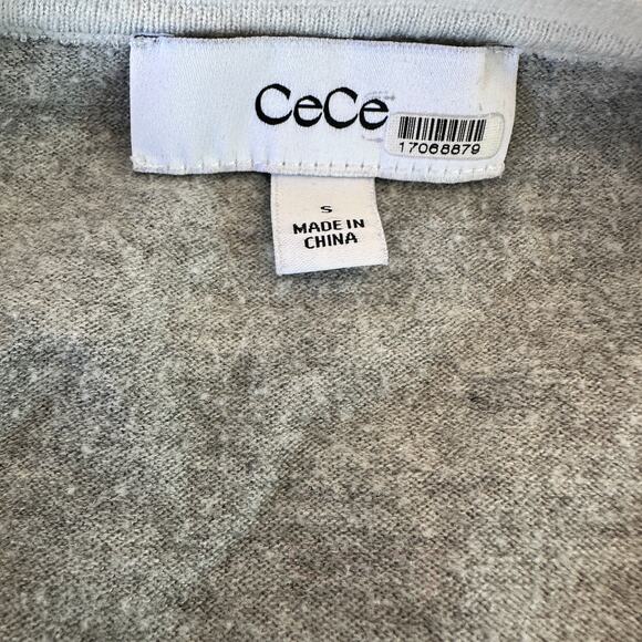 CeCe Gray Trim Oversized V-Neck Sweater SMALL Romantic Preppy Lightweight  $79 - Picture 8 of 9